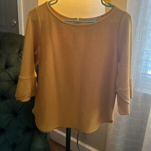 Green Envelope Mustard blouse with bell sleeves. Size Medium